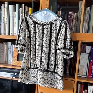 Meadow Rue Cream and Black Patterned Blouse